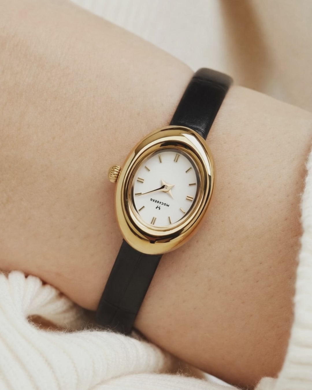 Belle Oval Petite Leather Watch